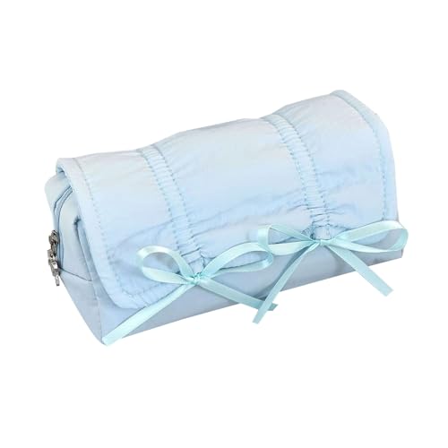 ZHENNB Hochkapazitäts Bleistiftkoffer Bowknot Stiftbeutel Tragbare Stift Organisatoren Reisen Make Up Aufbewahrung Für Frauen Student Student Blue Bleistift Beutel von ZHENNB