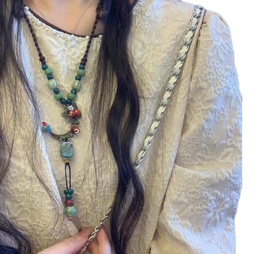 ZHENNB Keramik Schmetterling Anhänger Halskette Handgewebtes Wachskabel Schmuck Ethnische Stile Verstellbare Frauen Accessoire Handgefertigt Keramik Schmetterling Halskette von ZHENNB