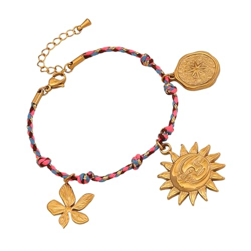 ZHENNB Mode Sun Moon Star Pendellarmband Mit Geflochtener Kabelkabel Rostfreier Stahlmaterialien Täglich Verwenden Stilvolle Anhänger von ZHENNB