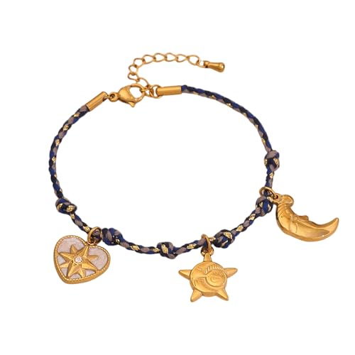 ZHENNB Mode Sun Moon Star Pendellarmband Mit Geflochtener Kabelkabel Rostfreier Stahlmaterialien Täglich Verwenden Stilvolle Anhänger von ZHENNB