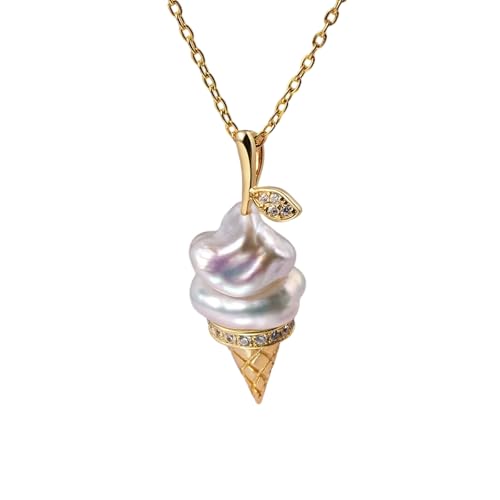 ZHENNB Modische Eiscreme Anhänger Halskette Mit Perlen Detail Hypoallergenen Kupfer Schlangekette Für Empfindliche Haut Eleganter Schlüsselbein Halskette von ZHENNB