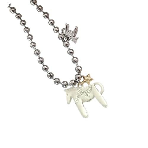 ZHENNB Pferdeanhänger Halskette Stilvolle Edelstahlschmuck Verstellbar 44 Cm Kettenhalppieze Für Kinder Erwachsene Süßes Pferdschmuck Geschenk Für Mädchen von ZHENNB