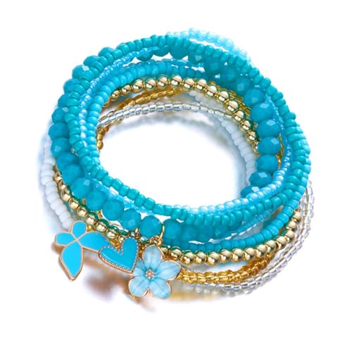 ZHENNB Verstellbares Elastisches Stretcharmband Mit Floralem Herz Schmetterling Charme Für Schicht Schmuck Romantik Stapelbares Armband von ZHENNB