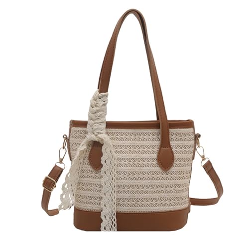 ZHENNB Women Eimer Bag Schöne Schulterstrohhandtasche Große Kapazität Crossbody Einfache Messenger Für Tägliche Reisen Frauen Eimer Stroh Schulter Schöner Crossbody Strand Für Jeden Tag von ZHENNB