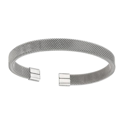 ZHENNB Zeitgenössischer Offenes Ende Edelstahlarmarm Mit Mesh Muster Unisex Daily C Formbänder Accessoire Stylish Paar Freundschaftsarmband von ZHENNB