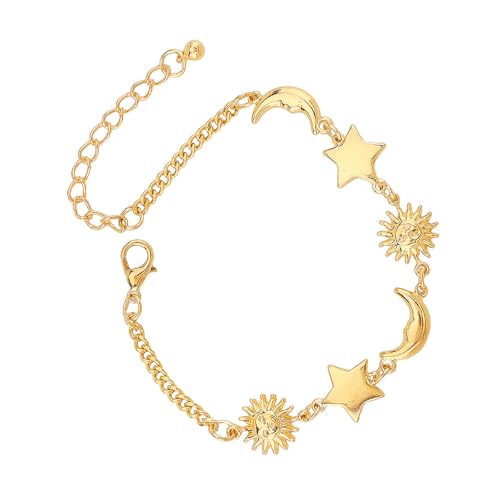 Zarte 14K Gold Crescents Moon Star Armband Kette Trendy Zauberer Schmuck Geschenk Zartes Handgelenk Für Modeliebhaber Zierige Celestials von ZHENNB