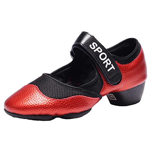 Damen Latein Tanzschuhe Geteilte Sohle Weiche Schuhe Für Modernen Tanz Selbstklebend Atmungsaktiv Niedriger Absatz Outdoor,Rot,39 EU von ZHENSI