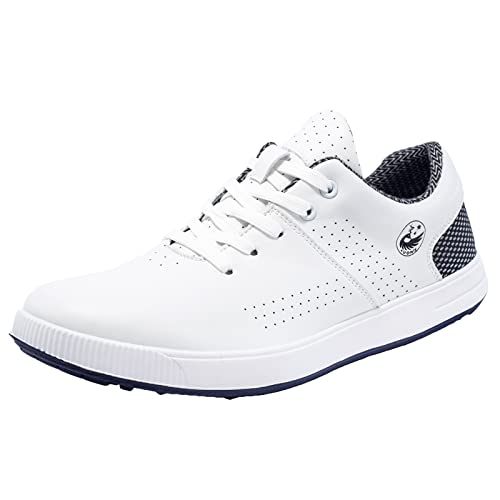 Herren Business Golfschuhe Low Rise Fashion Sneaker Spikeless Weiches Leder Anti-Rutsch Sommer Casual,Weiß,47 EU von ZHENSI