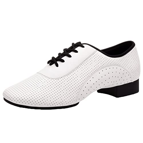 Herren-Jazz-Tanzschuhe Leder Geteilte Sohle Latin Modern Dance-Schuhe Atmungsaktiv Schnürung Mit Niedrigem Absatz,White b,42 EU von ZHENSI