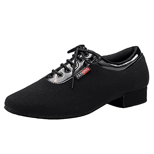 Herren Tanzschuhe Gummi Ledersohle Moderne Latein Tanzschuhe Niedriger Absatz Weicher Boden,Schwarz,44 EU von ZHENSI