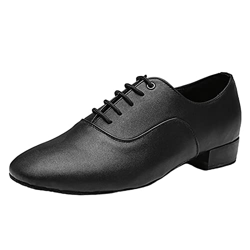 Herren Tanzschuhe Vollsohle Leder Latin Modern Oxford Schuhe Weicher Boden Schnürung Niedriger Absatz,Schwarz,38 EU von ZHENSI