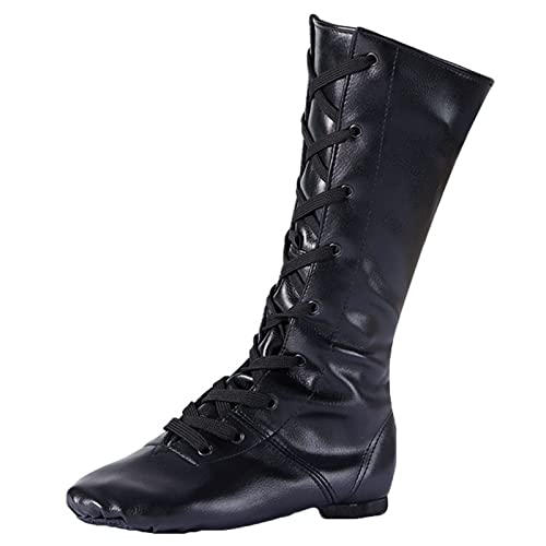 Jazz Dance Stiefel High Top Leder Modern Dance Schuhe Split Sole Lace-Up Buffer Für Kinder Erwachsene Frauen,Schwarz,36 EU von ZHENSI