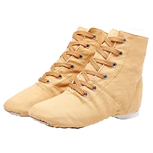 Segeltuch-Jazzschuhe Ballett Yoga Tanz Stiefeletten Geteilte Sohle Zum Schnüren Atmungsaktiv Für Kinder Erwachsene Frauen,Braun,40 EU von ZHENSI