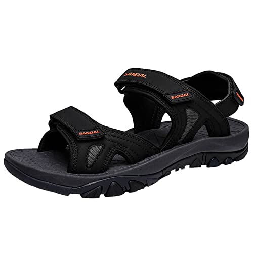 Sport Sandalen Für Herren Strand Outdoor Wandersandalen Hakenring Flache Leichte Trekking Offroad Sandalen,Schwarz,44 EU von ZHENSI