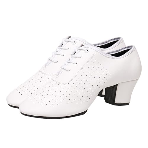 ZHENSI Ballsaal Tanzschuhe Frauen Gummi Split Sohle Latein Moderne Bühne Pumps Leder Schnürschuhe,Weiß,39 EU von ZHENSI