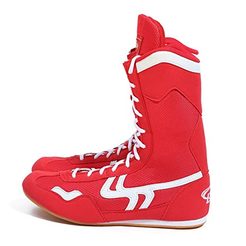 ZHENSI Boxschuhe Für Herren Damen Wrestling Kampfstiefel High Top Atmungsaktiv Weicher Boden Leicht,Rot,45 EU von ZHENSI