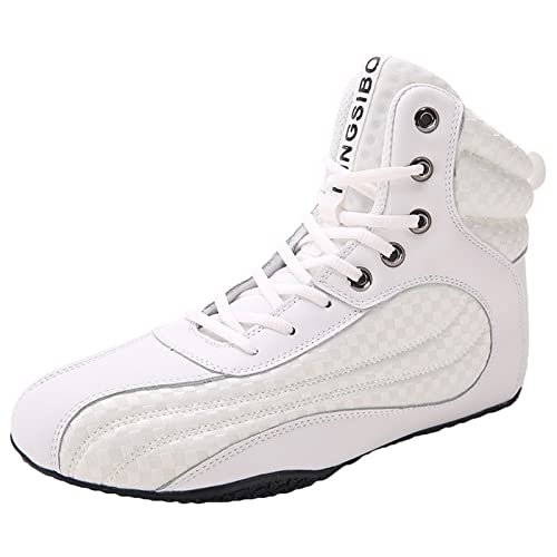 ZHENSI Boxschuhe Herren Damen Mode Wrestling Kampfstiefel Atmungsaktiver Anti-Rutsch-Puffer Für Squat Gym,Weiß,42 EU von ZHENSI