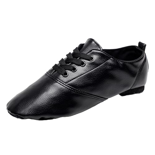 ZHENSI Damen-Jazz-Tanzschuhe Leder Geteilte Sohle Bühnentanzschuhe Niedriger Absatz rutschfest,Schwarz,41 EU von ZHENSI