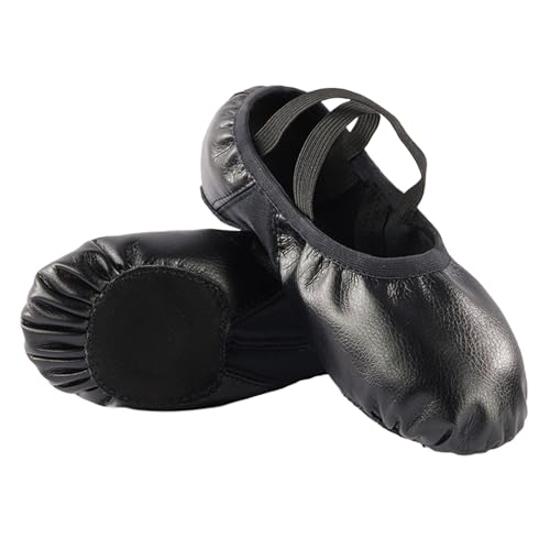 ZHENSI Damen Jazzschuhe Leder Geteilte Sohle Tanzschuhe Slip-On Ballettschuhe Yoga Hausschuhe,Schwarz,33 EU von ZHENSI