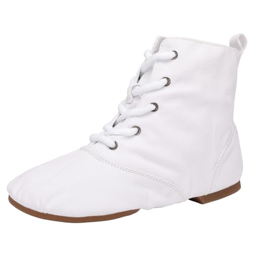ZHENSI Damen-Jazzstiefel Segeltuch Gummi Geteilte Sohle Tanzschuhe Für Drinnen Und Draußen,Weiß,37 EU von ZHENSI