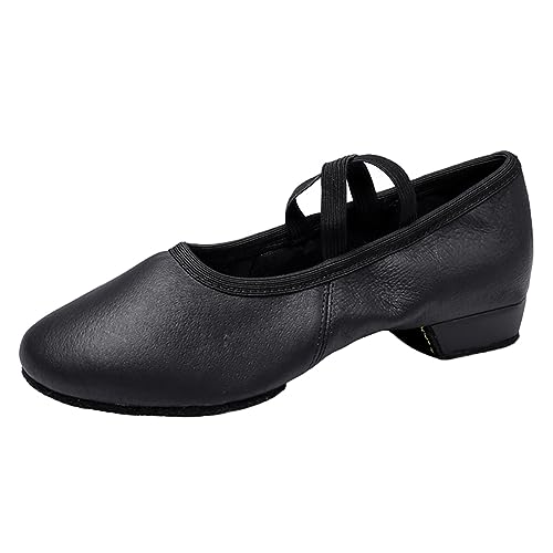 ZHENSI Damen-Lateintanzschuhe Niedriger Absatz Geteilte Sohle Jazz- Und Modern-Tanzschuhe Weiches Leder Für Drinnen Und Draußen,Schwarz,40 EU von ZHENSI