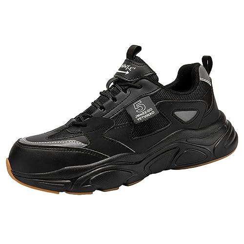 ZHENSI Damen-Schuhe Mit Stahlkappe Sicherheits-Arbeits-Sneaker Plattform Atmungsaktiv Leichte Industrie-Bauschuhe,Schwarz,37 EU von ZHENSI