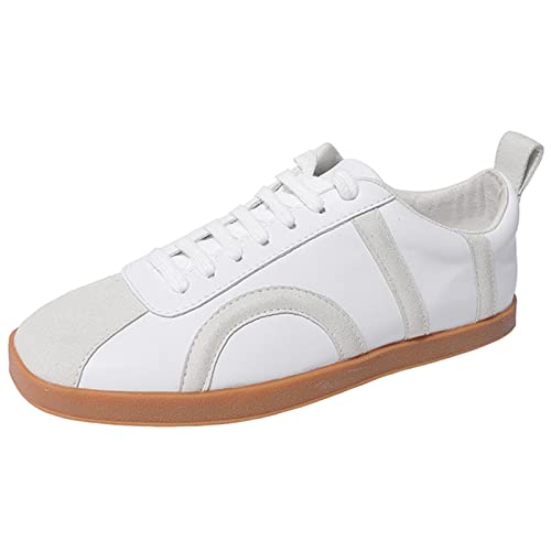 ZHENSI Damen-Skateschuhe Flache Lässige Turnschuhe Niedrige Oberseite Leder Weiche Sohle Für Studenten Mädchen Walking Tennis,Weiß,37 EU von ZHENSI