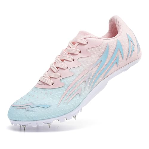 ZHENSI Damen Spikes Leichtathletikschuhe Kinder Rennlaufschuhe Leichte Sprint Springsportschuhe,Rosa,38 EU von ZHENSI