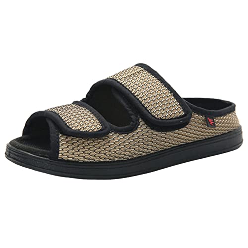 ZHENSI Diabetiker-Hausschuhe Herren Damen Extra Breit Verstellbar Schuhe Für Geschwollene Füße Offene Zehenpartie rutschfeste Sandalen,Braun,47 EU von ZHENSI