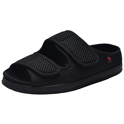 ZHENSI Diabetiker-Hausschuhe Herren Damen Extra Breit Verstellbar Schuhe Für Geschwollene Füße Offene Zehenpartie rutschfeste Sandalen,Schwarz,44 EU von ZHENSI