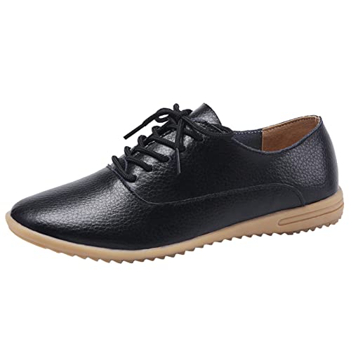 ZHENSI Flache Schuhe Für Damen Mokassins Loafers Weiche Unterseite Lace Up Lederarbeitsbüro Pflege Oxfords,Schwarz,35 EU von ZHENSI