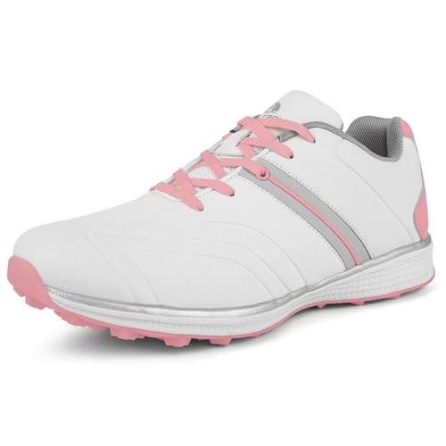 ZHENSI Golfschuhe Damen Ohne Spikes Wasserdicht Leicht Lässig rutschfest Sport-Trainingsschuhe Wanderschuhe,Rosa,42 EU von ZHENSI