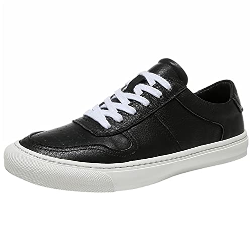 ZHENSI Herren Casual Sneakers Leder Skate Wanderschuhe Atmungsaktive Flache Anti-Rutsch Leichte Mode,Schwarz,41 EU von ZHENSI