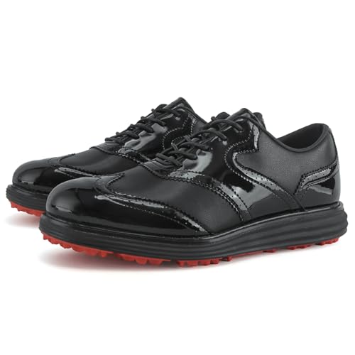 ZHENSI Herren-Golfschuhe Aus Lackleder Ohne Spikes Schnür-Sneaker Wasserdicht Bequem Fürs Business,Schwarz,44.5 EU von ZHENSI