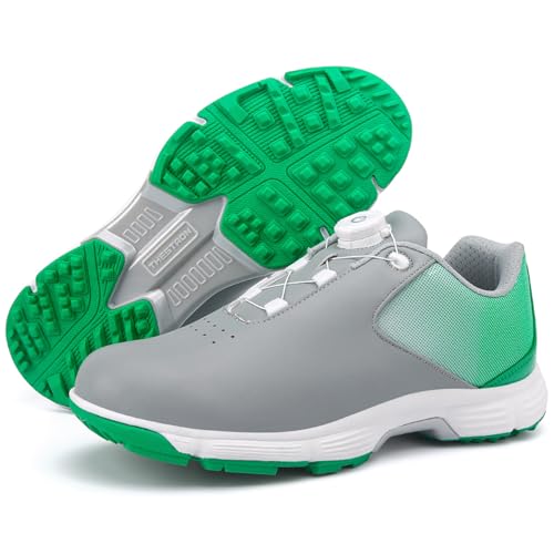 ZHENSI Herren Golfschuhe Spikeless Leder Sneakers Wasserdicht rutschfest Für Outdoor-Sport,Grün,42 EU von ZHENSI