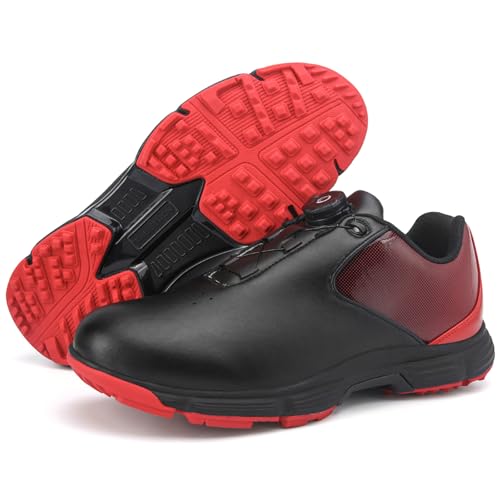 ZHENSI Herren Golfschuhe Spikeless Leder Sneakers Wasserdicht rutschfest Für Outdoor-Sport,Schwarz,44 EU von ZHENSI