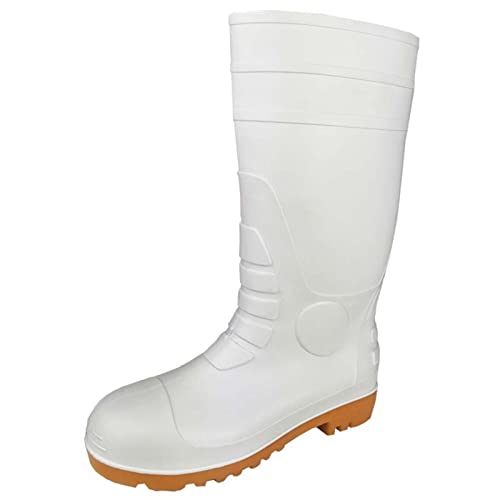 ZHENSI Herren-Gummistiefel Arbeitsstiefel Stahlkappe Sicherheitsstiefel wasserdichte rutschfeste Lebensmittel-Gummistiefel Unisex,Weiß,39 EU von ZHENSI