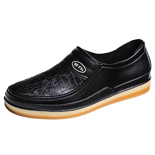 ZHENSI Herren-Kochschuhe wasserdichte Slip-On-Schuhe PVC Ölbeständig rutschfest Für Die Küche Gastronomie Arbeitsschuhe,Schwarz,42 EU von ZHENSI