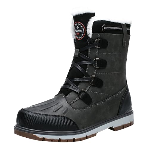 ZHENSI Herren-Schneestiefel Wasserdicht Warm Für Den Außenbereich Winterstiefel Mit Fellfutter,Grau,45 EU von ZHENSI