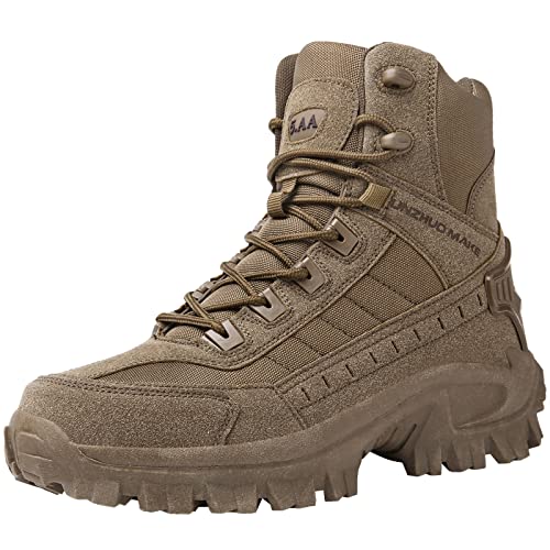 ZHENSI Herren-Wanderstiefel Combat Desert Backpacking Boots Wasserdichter Puffer Seitlicher Reißverschluss Für Outdoor-Camping,Braun,44 EU von ZHENSI
