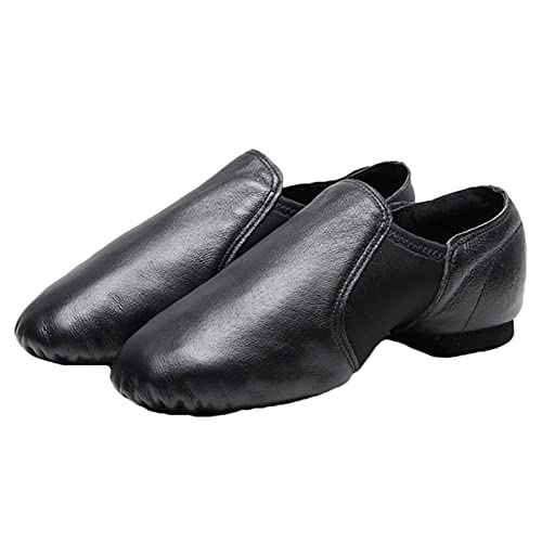 ZHENSI Jazz-Tanzschuhe, Damen Weiches Leder Ballettschuhe Geteilte Sohle Slip-On-Latin-Modern-Tanzschuhe Für Jungen Und Mädchen,Schwarz,34 EU von ZHENSI
