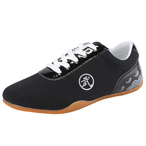 ZHENSI Kampfsportschuhe, Herren Damen Tai Chi Kung Fu Schuhe Canvas Soft Bottom Walking Sneakers,Schwarz,38 EU von ZHENSI