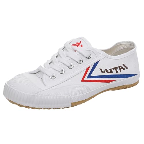 ZHENSI Kampfsportschuhe Kinder Erwachsene Tai Chi Kung Fu Sneakers Barefoot Weiche Untere Puffer Niedrige TOP-Leinwand-Trainer,Weiß,37 EU von ZHENSI