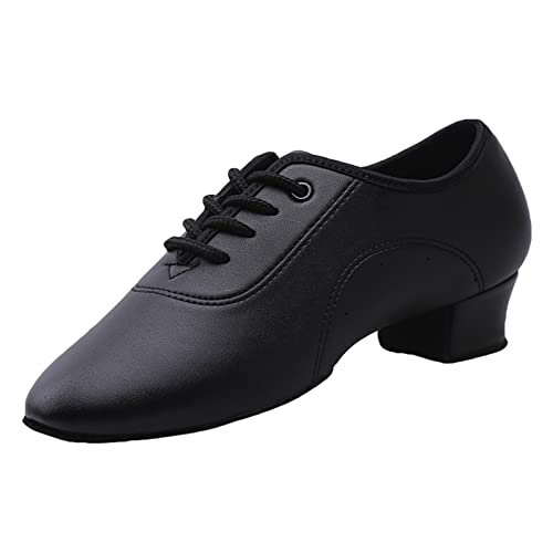 ZHENSI Latin Dance Schuhe Für Damen Aus Leder Mit Geteilter Sohle Für Jazzschuhe Mit Niedrigem Absatz Zum Schnüren Für Standarddarbietungen,Schwarz,37 EU von ZHENSI