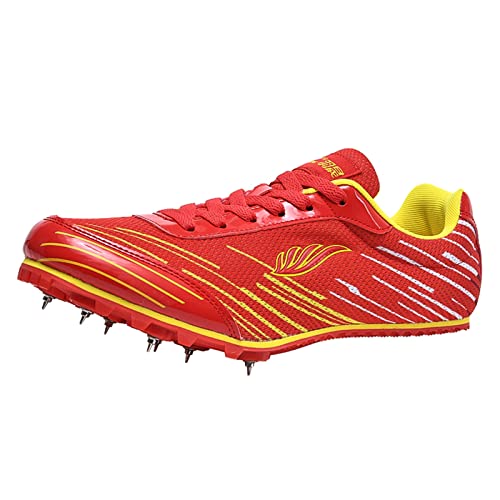 ZHENSI Leichtathletikschuhe Für Herren Sprint Spikes Sneaker Leichte Mesh-Studenten-Teenager-Sportlauf-Rennschuhe,Rot,33 EU von ZHENSI