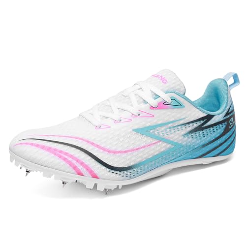 ZHENSI Leichtathletikschuhe Für Männer Und Frauen Mit 8 Spikes Professionelle Sprint- Sprung- Und Lauf-Renn-Sneakers,Blau,38 EU von ZHENSI