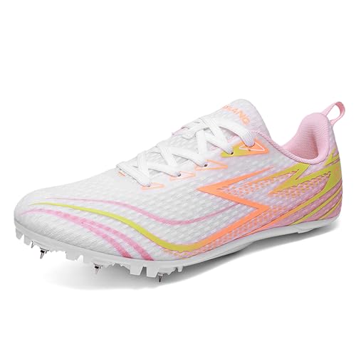 ZHENSI Leichtathletikschuhe Für Männer Und Frauen Mit 8 Spikes Professionelle Sprint- Sprung- Und Lauf-Renn-Sneakers,Rosa,43 EU von ZHENSI