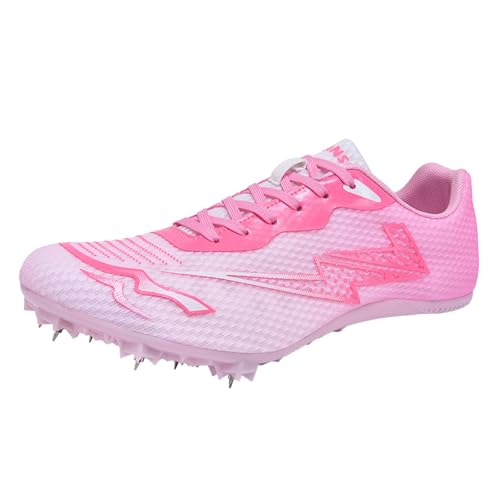ZHENSI Leichtathletikschuhe Herren Damen Kinder Spikes Laufschuhe Rennschuhe Professionelle Sprint Jumping Sneakers,Rosa,34 EU von ZHENSI