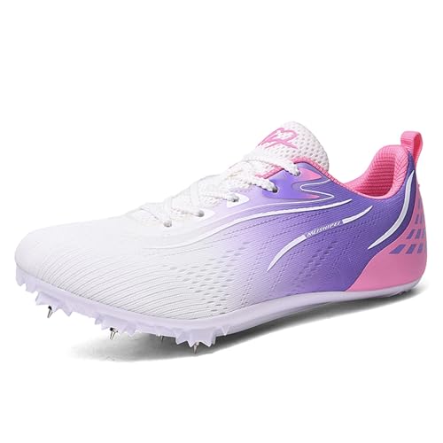 ZHENSI Leichtathletikschuhe Herren Damen Kinder Spikes Sneakers Mesh Bequeme Spring- Und Rennlaufschuhe,Lila,42 EU von ZHENSI