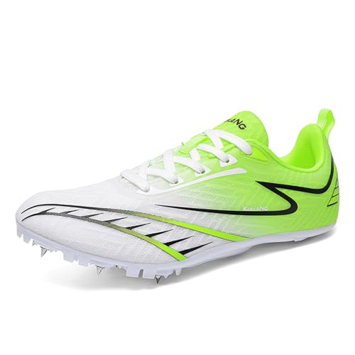 ZHENSI Leichtathletikschuhe Herren Damen Sprint Running Racing Spikes Sneakers Leichte Professionelle Sprungschuhe,Grün,45 EU von ZHENSI